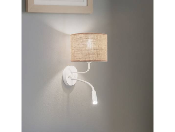 Applique murale en jute textile marron/blanc avec lampe de lecture Duolla - Chambre à coucher - Tissu / textile - Avec abat-jour