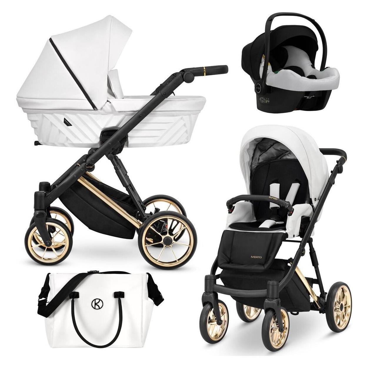 Kunert Ivento Premium 3in1 Kinderwagen in Weiss mit Goldrahmen und Zubehör (65280564)
