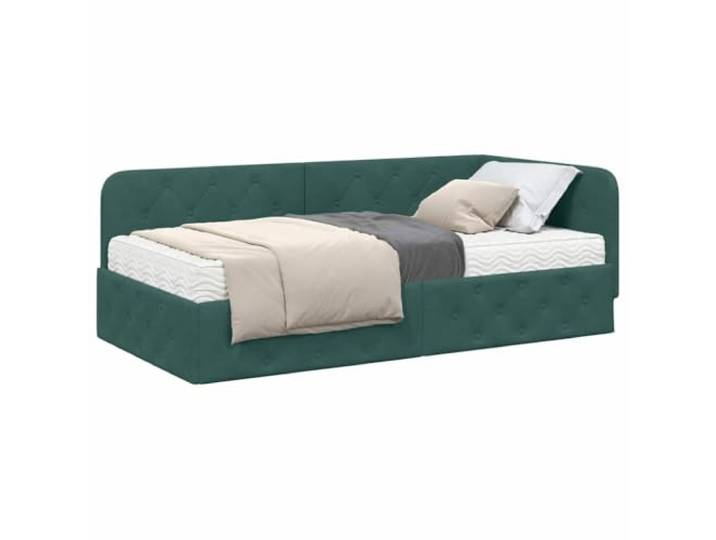 KTHLBRH Eckbettrahmen dunkelgrün 90x190 cm Samt Platzsparendes L-Design, umkehrbares Kopfteil, vielseitiges Schlafsofa, strapazierfähiges Sperrholz, Reinigung mit trockenem