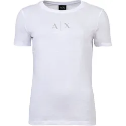 A|X ARMANI EXCHANGE Damen T-Shirt - Rundhals, Kurzarm, Glitzer-Logo, Baumwolle Weiß / XL