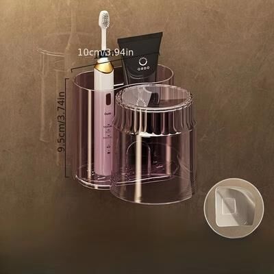 Inspired Finds 2PCS Set Toothbrush Holder With Mouthwash Cup Wall Mounted Bathroom Storage Rack pink 2pcs