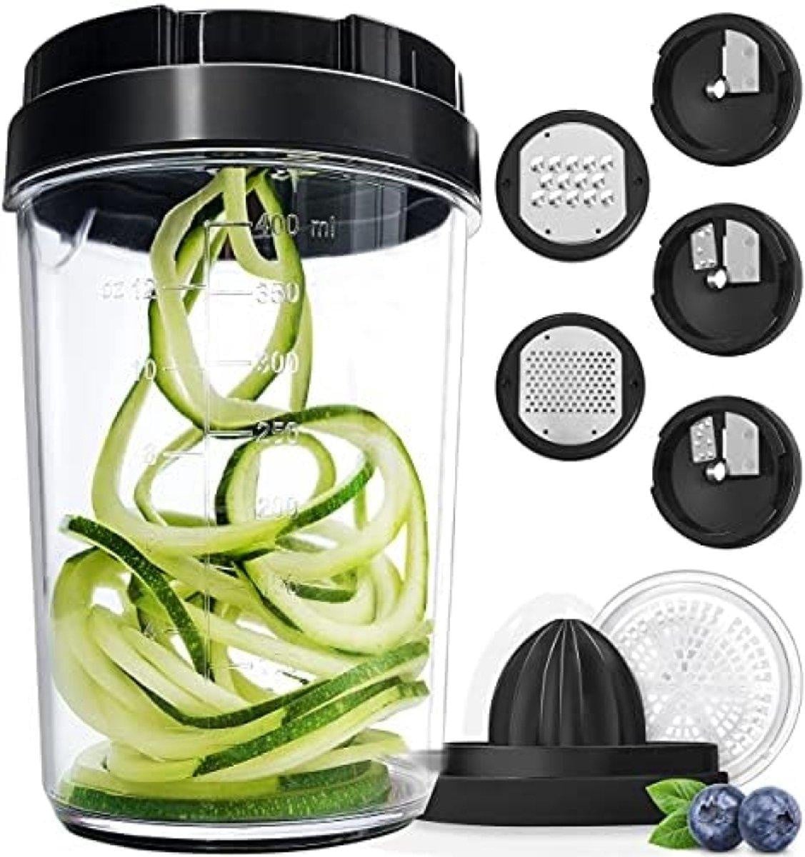 PromoHome Multifunctionele 8-in-1 Keukensnijmachine met Mandoline, Spiraalsnijder en Groentesnijder inclusief Opvangbak