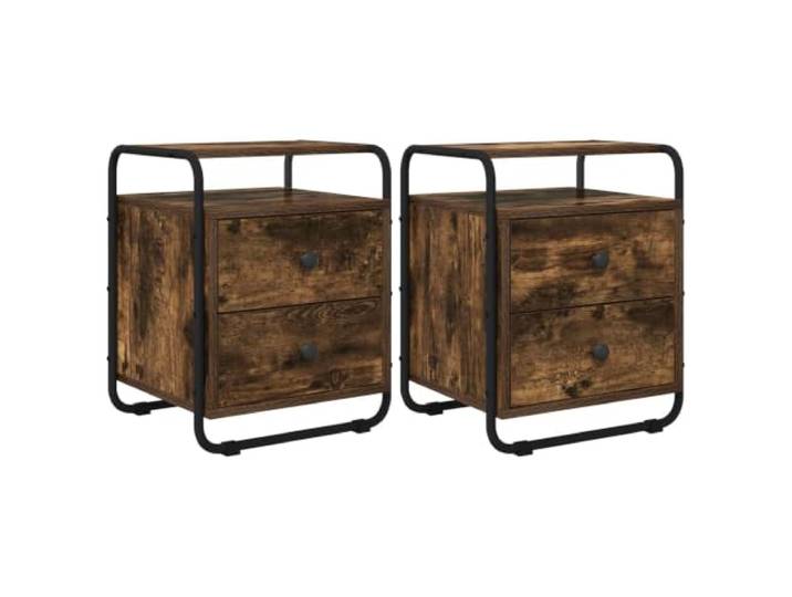 LMTYOENFG Nachttisch 2er Set Beistelltisch 40x36,5x50 cm Eiche dunkel Praktisches 2er Set für Schlafzimmer mit 2 Schubladen, offener Zwischenablage und kratzfesten Fußschonern aus Stahl.