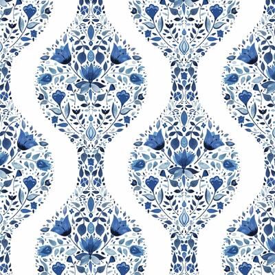 NextWall Floral Ogee Peel and Stick Wallpaper