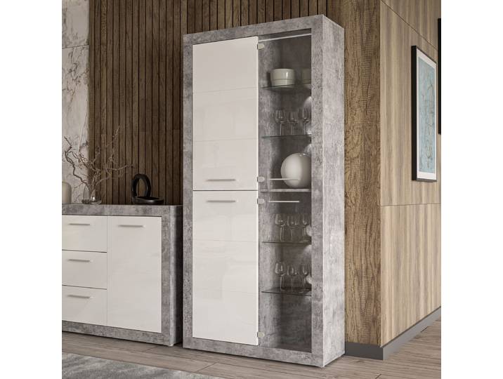 Buffet lumineux Lonoli 92 x 194 x 34cm Blanc/Gris