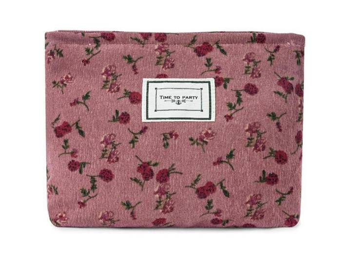 Kulturtasche Cord Blumenmuster Rot 26 cm, Rosa, 26x26x26 cm, Badaccessoires, Kosmetikdosen