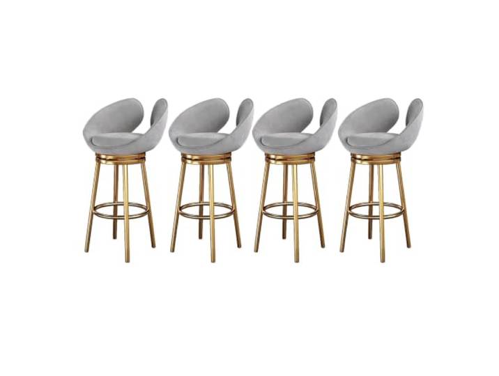 Samt-Barhocker drehbar mit offener Rückenlehne für Kücheninsel Samtsitz, offene Rückenlehne, 360°-Drehung, Metallbeine(4 PCS Grey,29.5in Gold)