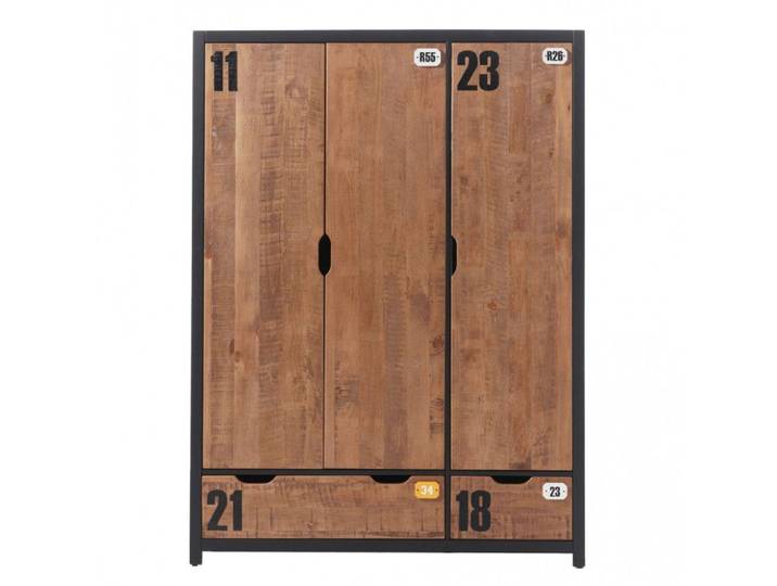 TCHAD - Armoire 3 Portes 2 Tiroirs en Pin Massif avec Motifs