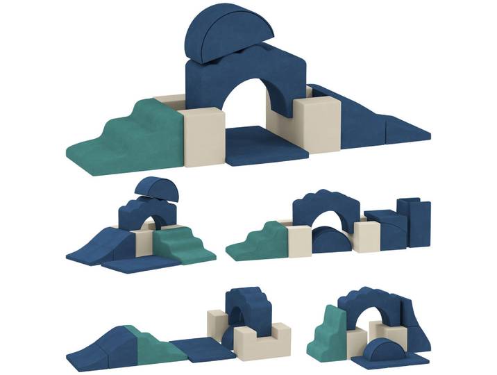 Aiyaplay Schaumstoff-Bausteine 7er Set Samt PU-Schaumstoff Blau, Mehrfarbig, 40x50 cm, unisex, Freizeit & Co, Gartenspielzeug
