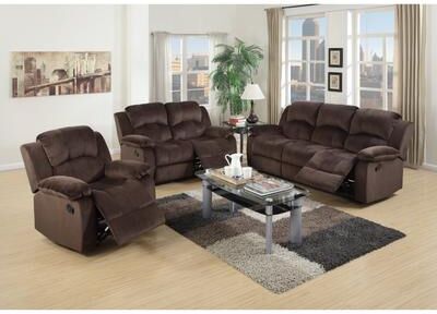 Esofastore Transitional Manual Sofa Set 3pc Suede Upholstered Chocolate Finish