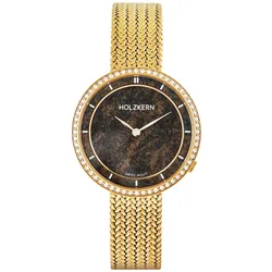 Holzkern Damenuhr Coralline Bronzit/Goldfarben mit 2 Bändern