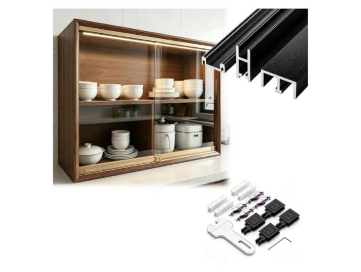 Glasschiebetürbeschlag Maßanfertigung für Küchenschrank Passen Sie 8 mm dicke Innengleitschienen-Hardware oberen/mittleren/unteren Schienen Rollen
