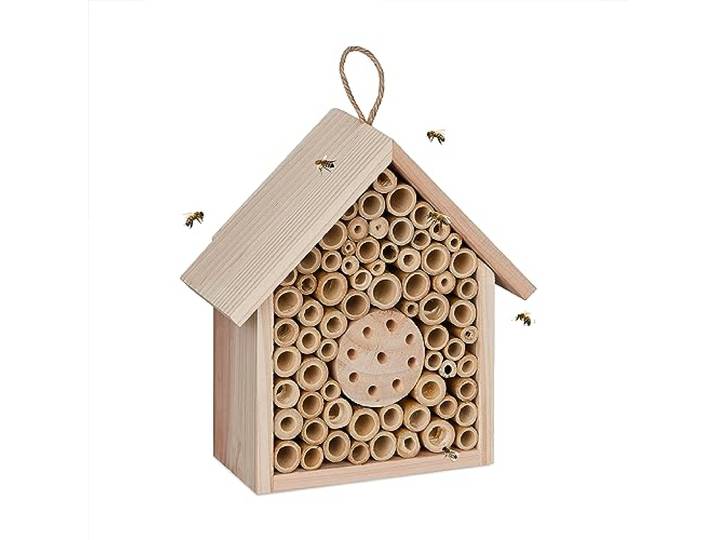 Relaxdays Hôtel à Insectes\, en Bois\, pour Abeilles Sauvages\, Suspendre ou Poser\, HxLxP 20\,5 x 19\,5 x 8\,5 cm\, Nature