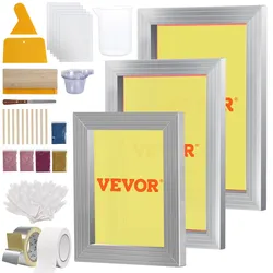 VEVOR Siebdruck Kit, 3 Stk. Aluminium Siebdruck Rahmen 152,4x254 mm/203,2x304,8 mm/254x355,6 mm 110 Mesh, 5 Glitter & Siebdruck Rakel & Folien für T-shirts, DIY Druck usw.