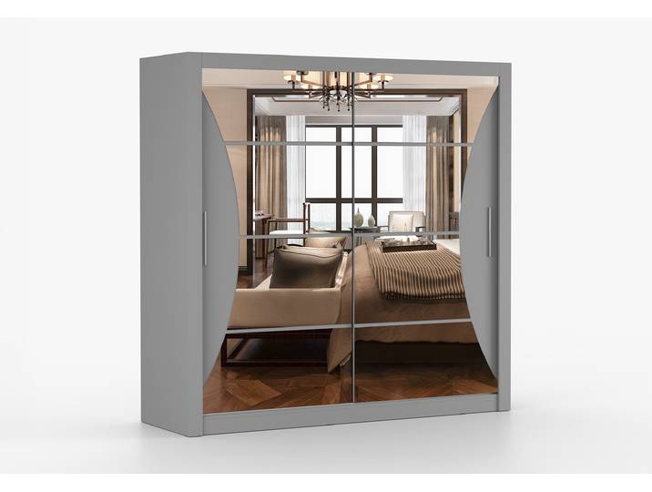 Schwebetürenschrank GREENWICH 203 cm Grau Grau + Spiegel