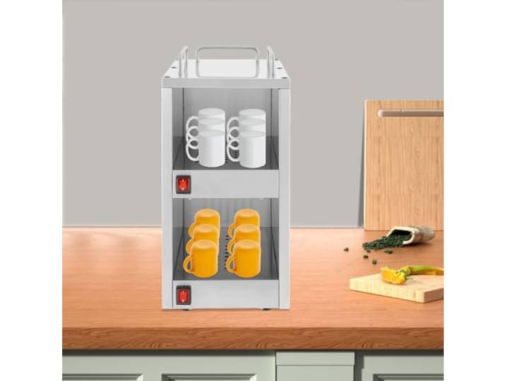 GIDRLL Profi Gastro Edelstahl Tassenwärmer Schrank mit doppelstöckige Heizfächer, Tellerwärmer Elektrisch Wärmeschrank Heiße Theke Warmhaltevitrine für Gastronomie, 25 * 32 * 55.5cm