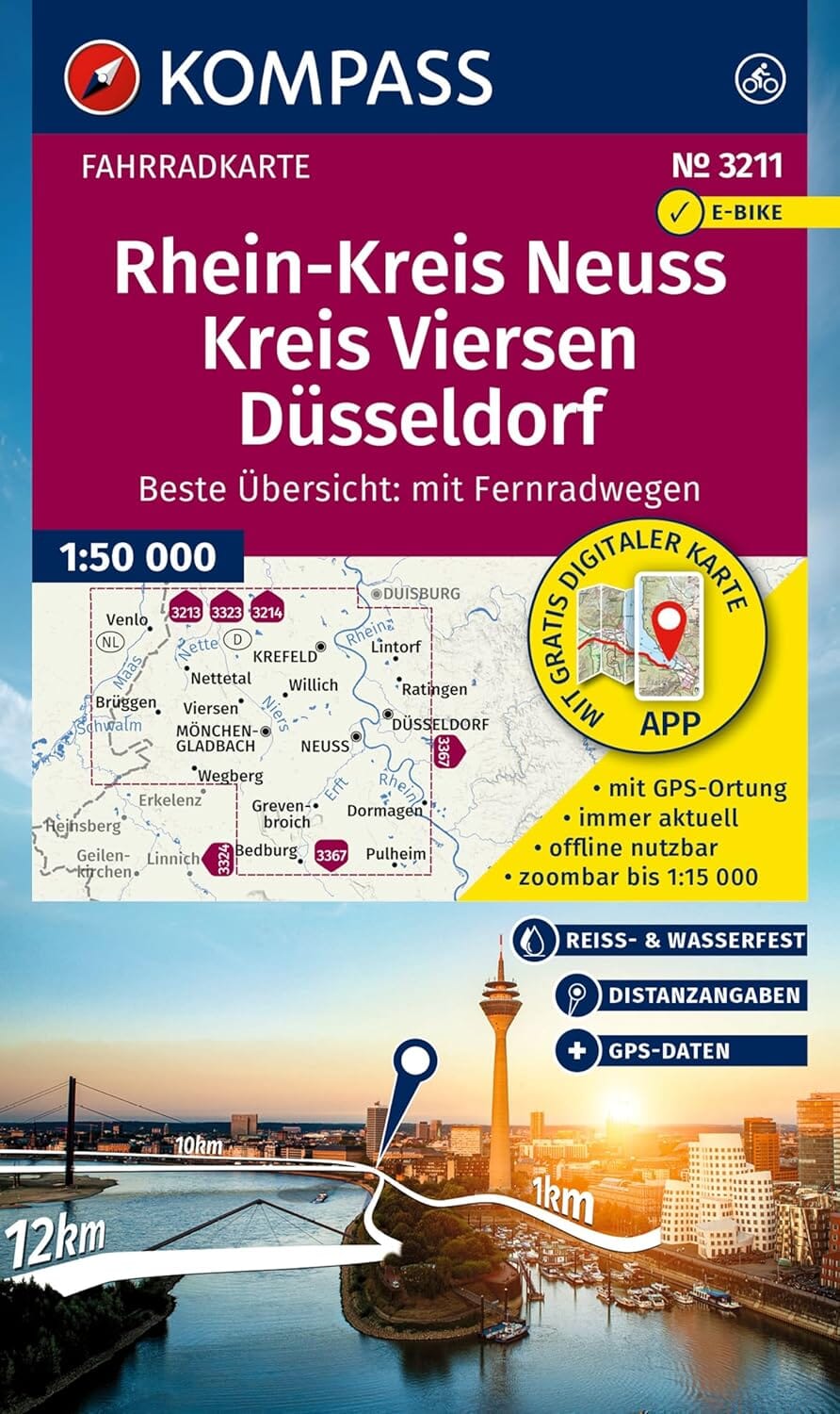 Carte cycliste n° F3211 - Rhein-Kreis Neuss, district de Viersen, Düsseldorf (Allemagne)   Kompass