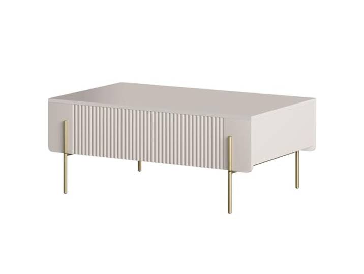 Lomadox Wohnzimmertisch Couchtisch in Kaschmir mit gerillter Front, 2 Softclose-Schubladen, Metallfüße goldfarben, grifflos