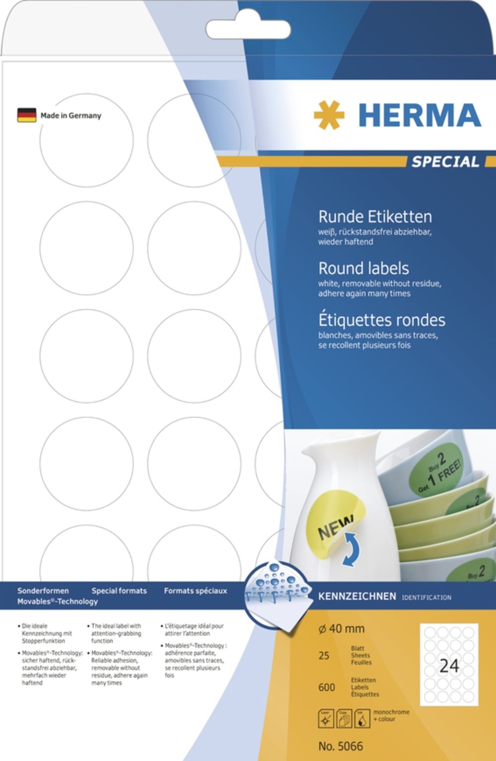Herma 5066 rund ablösbar Universal-Etiketten 4x4 cm (25 Blatt (600 Etiketten))