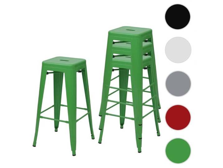 MCW 4x Tabouret de bar MCW-A73 pour comptoir métal style industriel empilable ~ vert