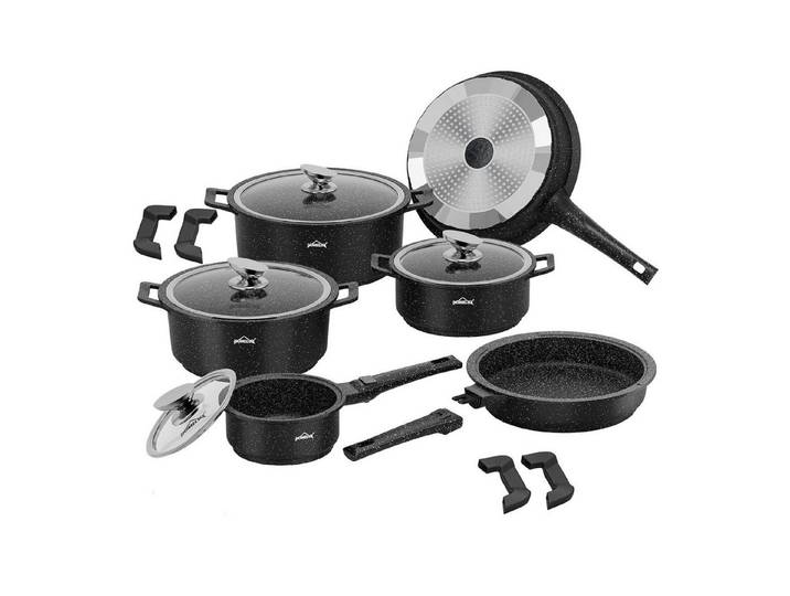 HOMELUX Topf-Set 10-TLG Topfset Induktion Stapelbar für alle Herdarten,Ofenfest,Schwarz, Aluminium (Set, 10-tlg., Topfset/Pfannensets), induktionsgeeignet