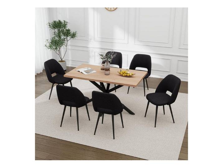 LuxusKollektion Esstisch Esstisch Stuhlset 140x80x75cm MDF 6 Küchenstühle Helle Farbe Schwarz (1-St)