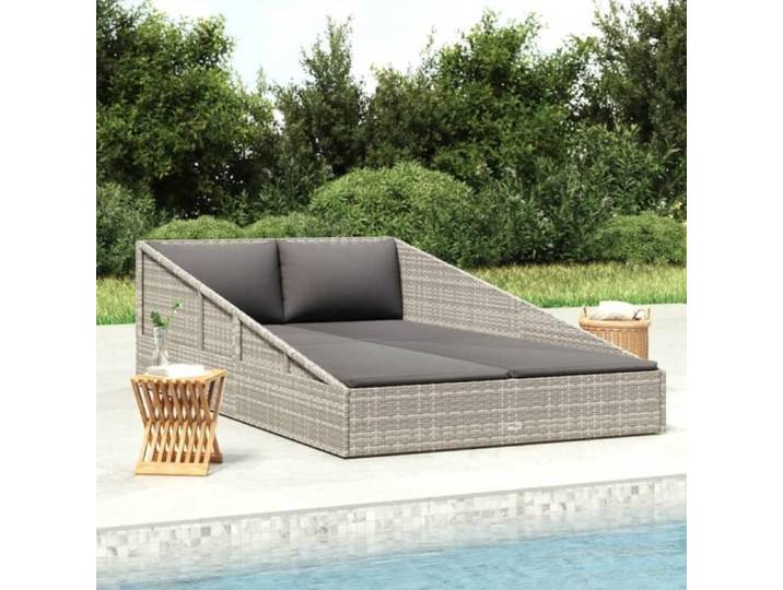 BEWI®Lit de jardin 1 place - Bain de Soleil Transat Jardin - Gris 110x200 cm Résine tressée &FR445893
