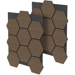 AKUSTIKPANEEL 2er Set Schallschutzplatten Hexagon Braun Holzoptik 66x81x2 cm aus Filz
