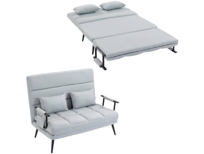 HOMCOM 2-Sitzer umwandelbares Schlafsofa, 3-in-1, 127x73x95 cm, Hellgrau Klappbares Schlafsofa, Leinenbezug, verstellbare Rückenlehne, 2 waschbare Kissenbezüge, für Wohnzimmer, Schlafzimmer