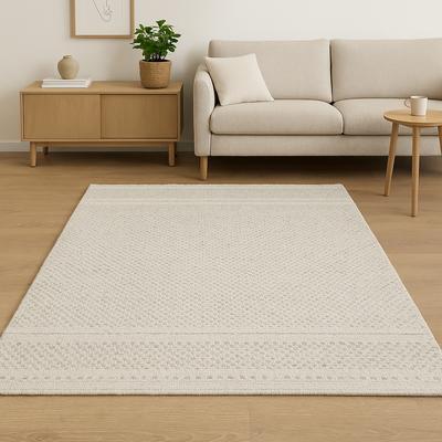 Wollteppich "Wooly Nature", weiß (natur,weiß), B:120cm H:10mm L:170cm, Baumwolle, Wolle, MYFLAIR MÖBEL & ACCESSOIRES, Teppiche, Handwebteppich, reine Wolle, Scandi Design, handgewebt, Wohnzimmer