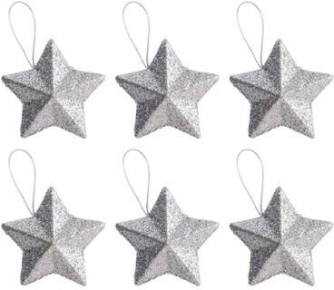 Uplifted Finds Gold Glitter Star Ornament Set   Premium Christmas Tree Pendant & Festive 2025 Holiday Decoration Infrastructure silver 6 Pcs