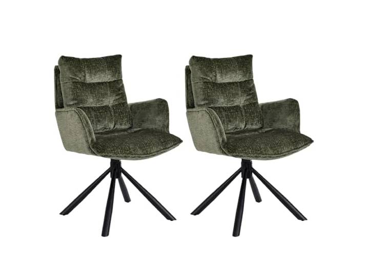 Duhome 2er Set Esszimmerstuhl mit Armlehnen aus Chenille, Grün Schminktischstuhl 360° Drehbar Automatische Rückstellfunktion Sessel für Schlafzimmer Wohnzimmer Büro