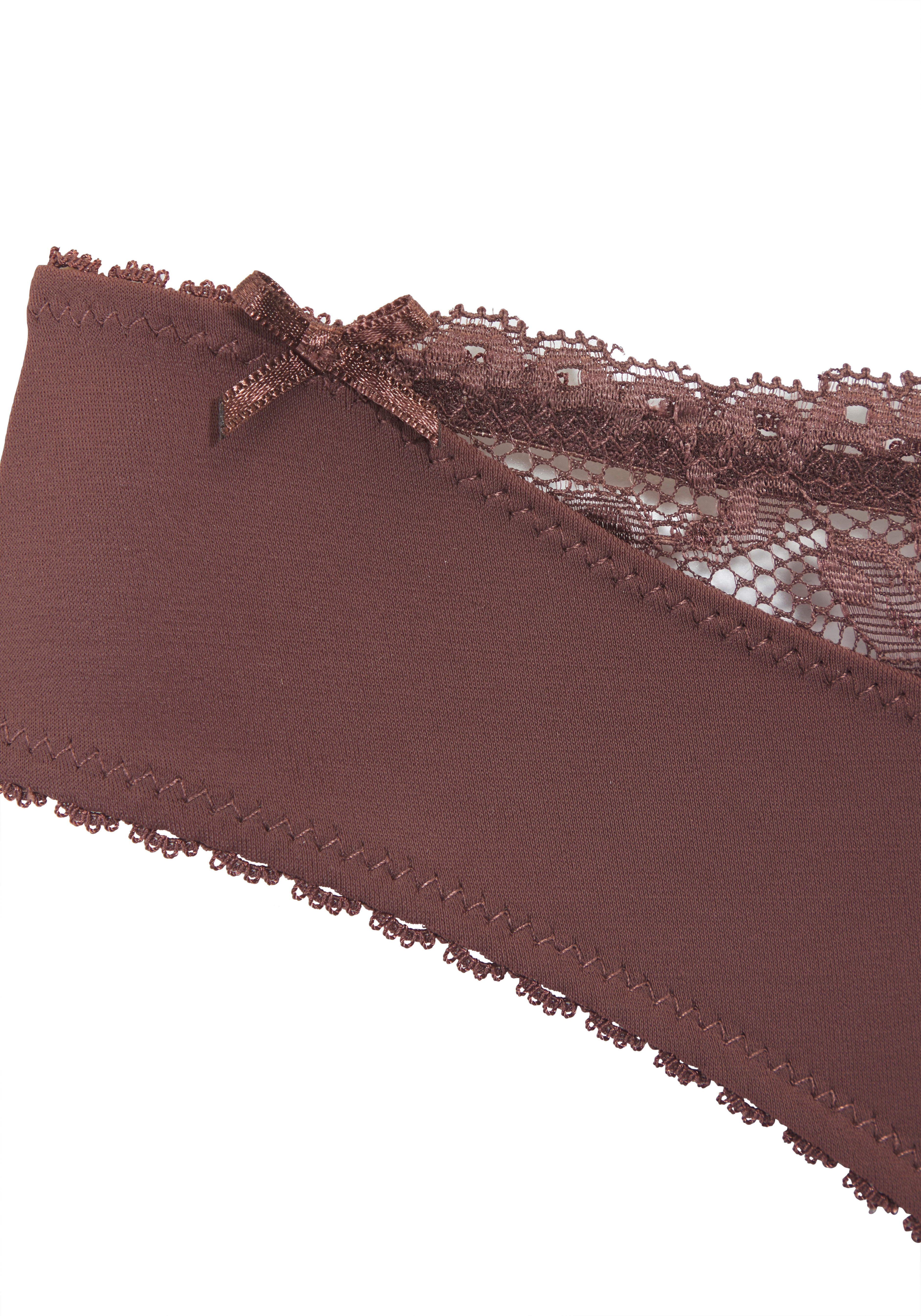 Slip NUANCE BY LASCANA "mit Spitzeneinsatz vorne", Damen, Gr. 32/34, Microfaser, braun (2xdunkelbraun), Microfaser, Obermaterial: 85% Polyamid, 15% Elasthan, körpernah, Unterhosen Slip, als Dessous-Set kombinierbar, Dessous 2xdunkelbraun 32/34, Microfaser