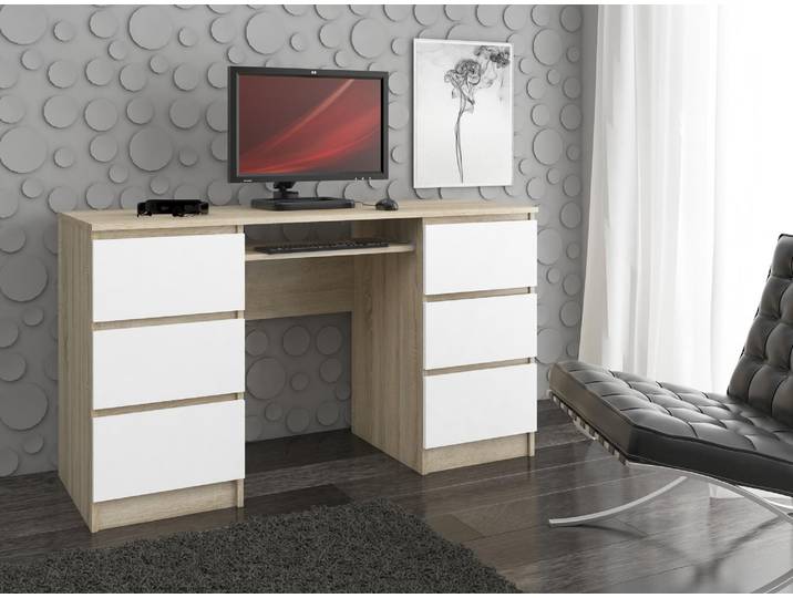 Schreibtisch 135cm mit 6 Schubladen Computertisch Tastaturauszug Gaming-Tisch