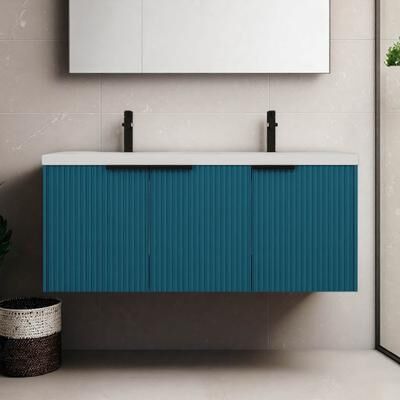 ZWYO HOSIMU 48 Inch Plywood Wall Mounted Bathroom Vanity with Resin Double Sink, Soft Close Doors & Storage Cabinet