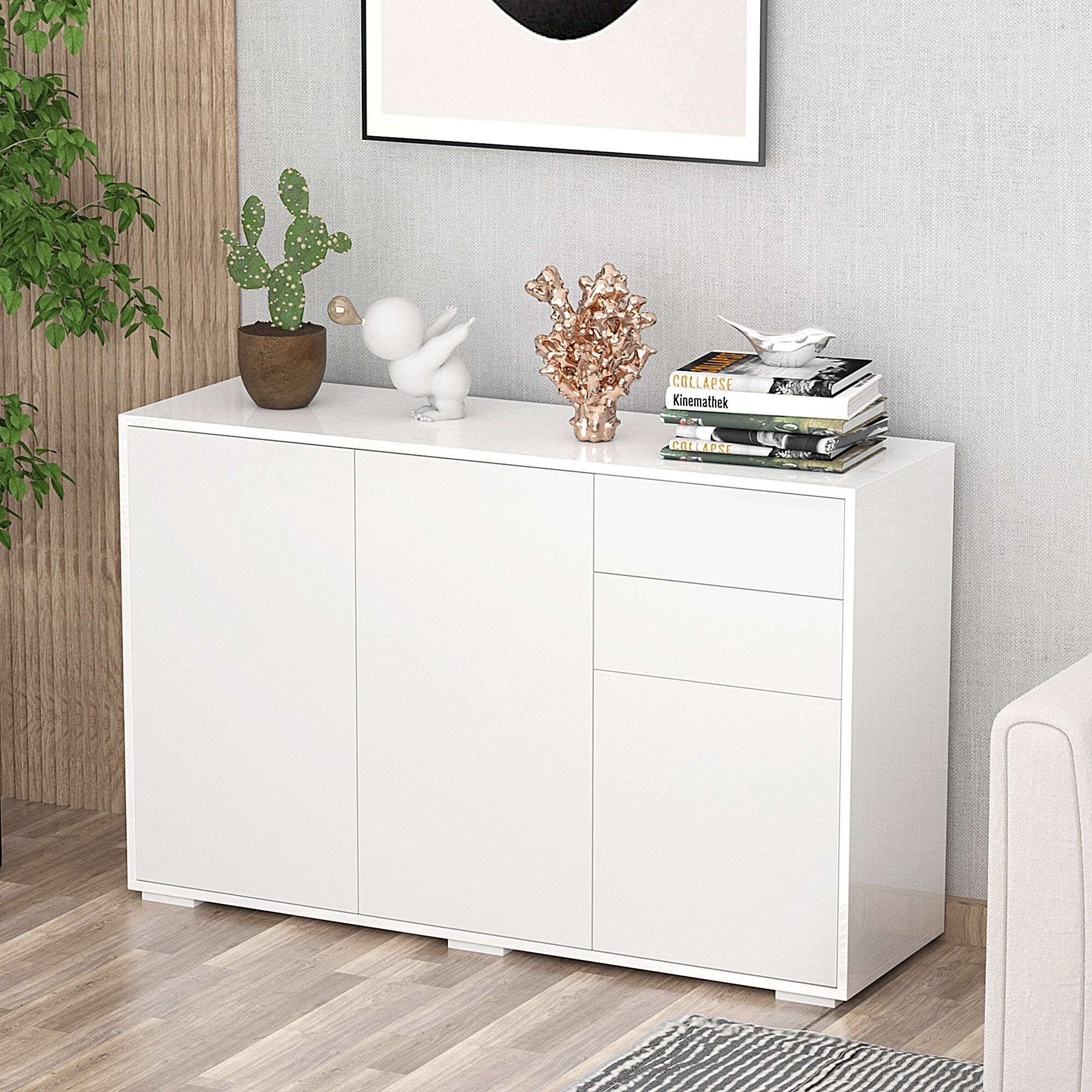 hmc Mobile Multiuso 117x36x74 cm 2 Cassetti 3 ante Bianco...