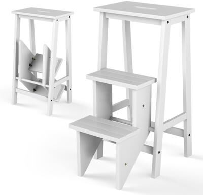 Costway 3 Tier Step Stool 3 in 1 Folding Ladder Bench-White