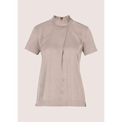 Langarmbluse MADELEINE "Bluse Satinbluse mit Stehkragen", Damen, Gr. 42, dunkeltaupe, Modern, gerade, hoch geschlossener Ausschnitt, Blusen