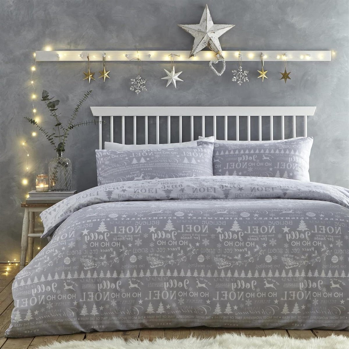 Kerst Dekbedovertrek Set Zilver Grijs Kingsize 220 x 230 cm - Omkeerbaar Ontwerp