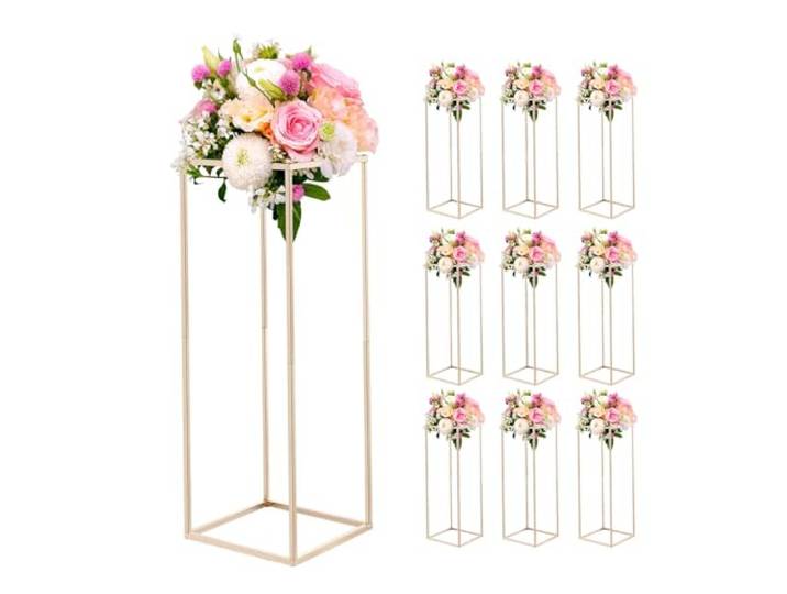 VEVOR Support Fleur Mariage Colonne Lot de 10 Support Fleur Centre de Table Mariage 80 cm Présentoir Floral Rectangulaire pour Fêtes\, Anniversaires\, Décoration Intérieure\, avec Vis Dissimulées\, Doré