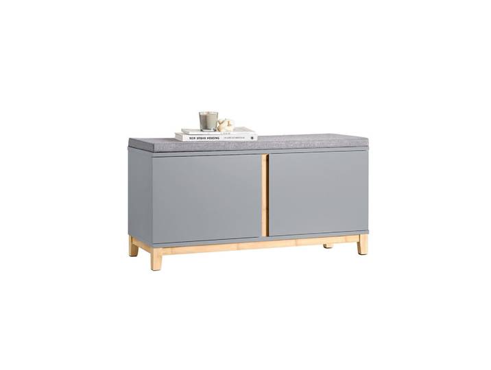 SoBuy Schuhbank Grau-Natur, Holzwerkstoff, Holz, 90x46x34 cm, Garderobe, Schuhaufbewahrung, Schuhregale