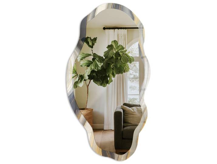 SPIEGEL 90x45 cm asymmetrisch mit Druck - Wellenmuster