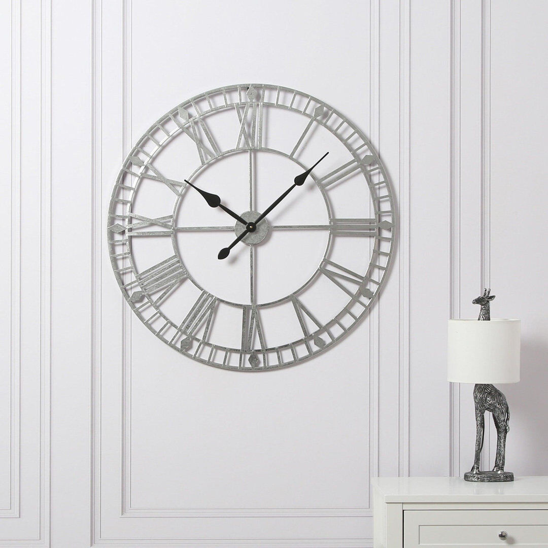 World Menagerie Elienor Iron Skeleton Wall Clock Silver 80cm H x 80cm W x 4cm D