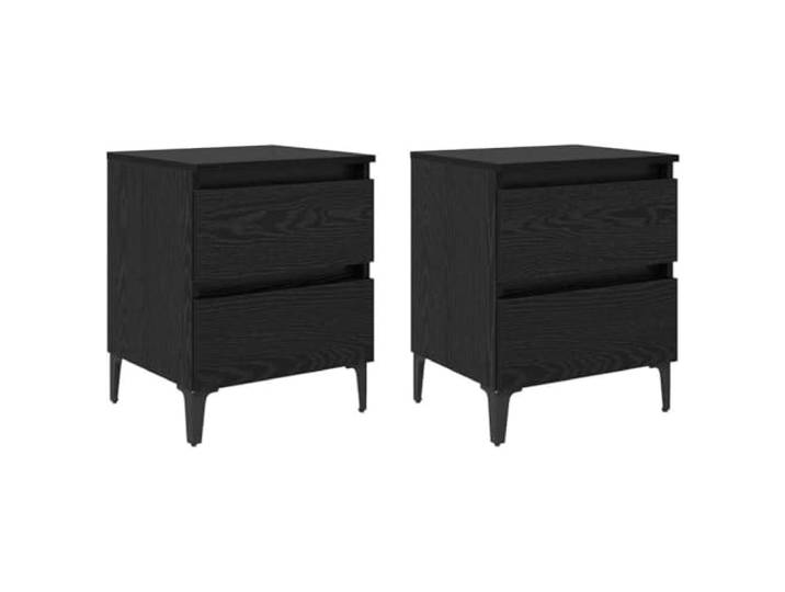 Fisinber Nachttisch 2er Set Schwarz Eichen-Optik 40 x 35 x 50 cm Kompakte Nachtkommode mit Schublade und Metallbeinen für Schlafzimmer, Wohnzimmer oder kleine Stadtwohnungen.