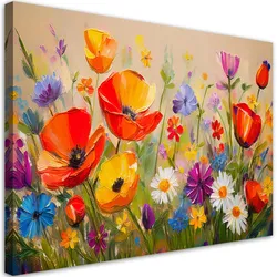 WANDBILD bunte mohnblumen auf der wiese