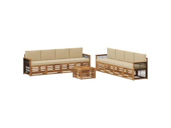 HFMDRMU Outdoor Möbelset 9-teilig mit Kissen aus Massivholz Akazie, Sitzgruppe für Terrasse und Garten, wetterfestes Design mit lackierter Oberfläche, modulares Sofa-Set für gesellige