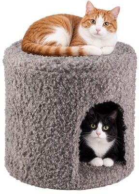 PETMAKER Gray Lamb Wool Cat House Ottoman with Cushioned Top