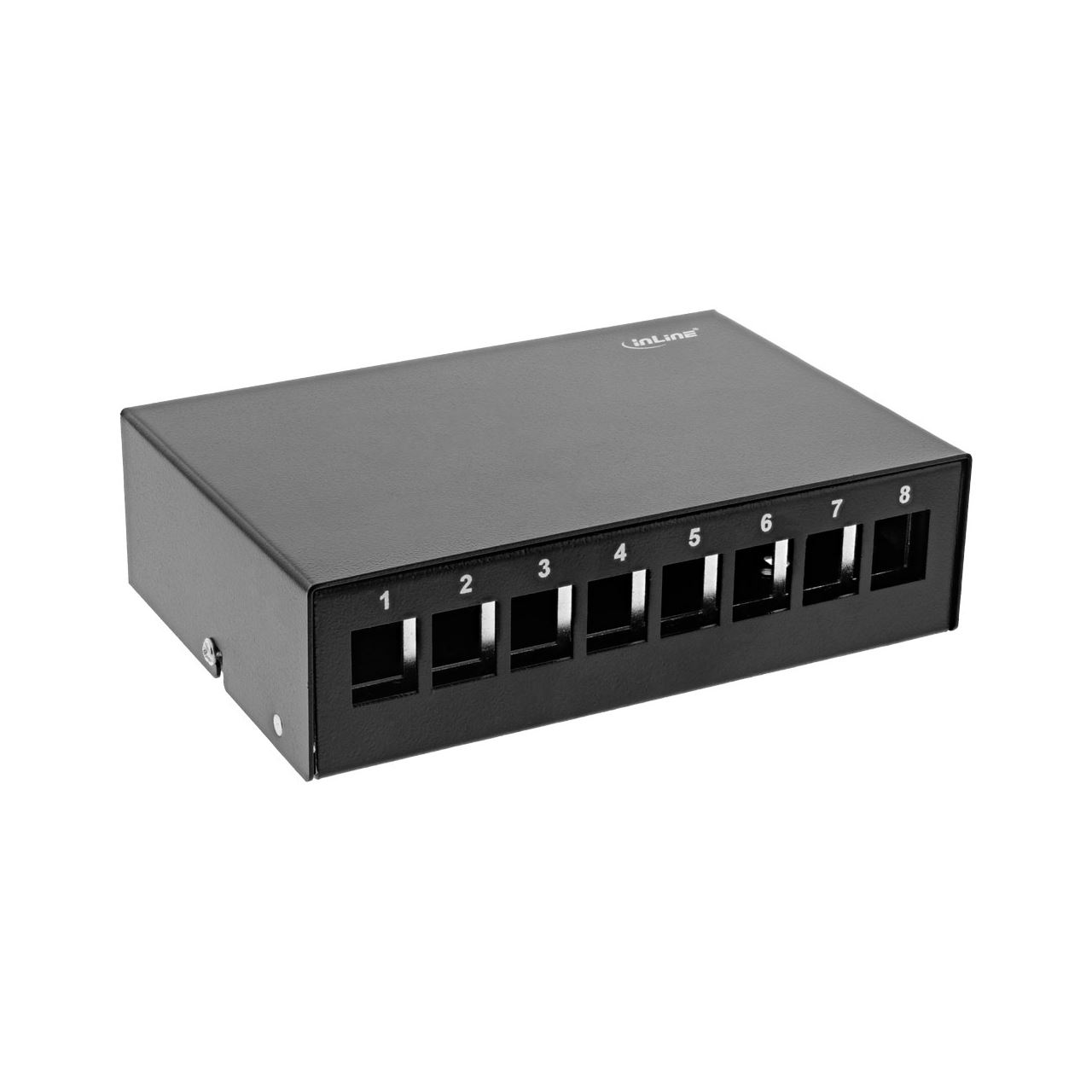 InLine Patchfeld-Dose Aufputz für 8x Keystone RJ45, Metall, schwarz RAL9005
