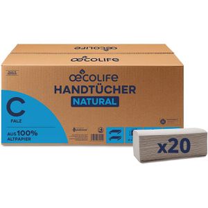 Oecolife Papierhandtücher Natural, 4901200, 1-lagig, Lagen-Falz, natur, Recyclingpapier, 25 x 33 cm, 3120 Stück