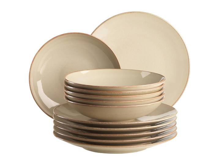 Mäser Tafelservice, Sandfarben, Keramik, 12-teilig, Geschirr, Geschirr-Sets, Tafelservice
